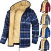 Men's Thick Cotton Checkered Trucker Loose Fit Hooded Zip Jacket