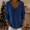 Women's Casual Plush Pullover V-neck Long Sleeve Sweater