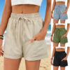 Women's Solid-Color Pocketed Drawstring Elastic-Waist Loose-Fit Shorts
