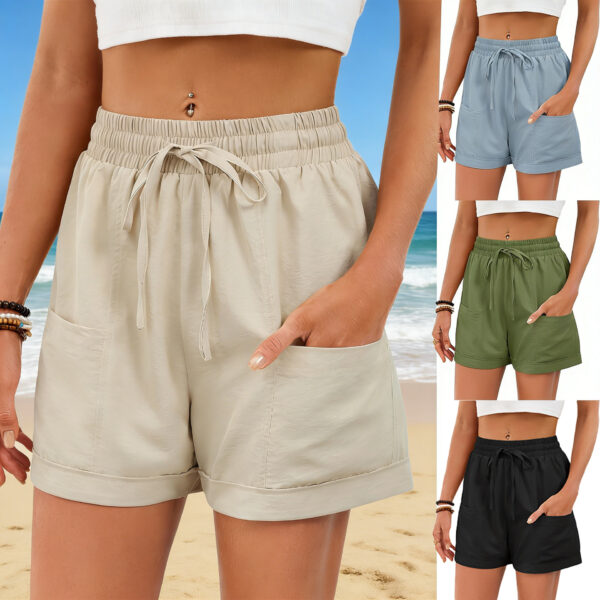 Women's Solid-Color Pocketed Drawstring Elastic-Waist Loose-Fit Shorts