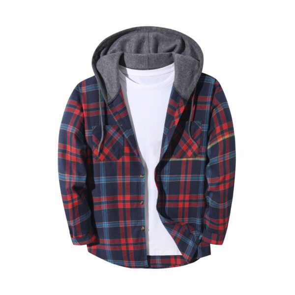Men's Trendy Buttoned Checkered Trucker Hooded Jacket