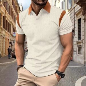 Men's Short Sleeve Waffle Jacquard Solid Color Polo Shirt
