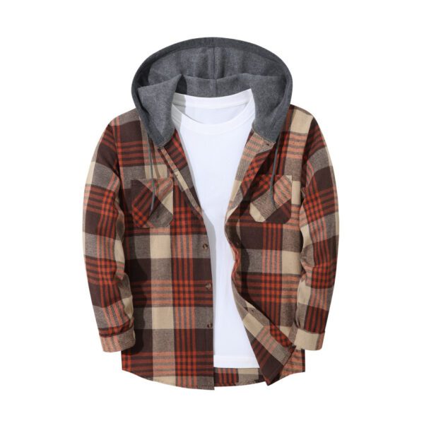 Men's Trendy Buttoned Checkered Trucker Hooded Jacket