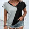 Women's Fashionable Color-Blocked Casual Short Sleeve Top