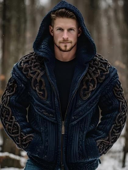 Men's Zippered Trendy Casual Dual Pocket Printed Hoodie