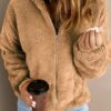 Women's Casual Hooded Long Sleeve Zip Plush Jacket