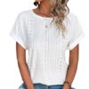 Women's Casual Hollow-Out Mesh Embroidered Batwing Short Sleeve Top