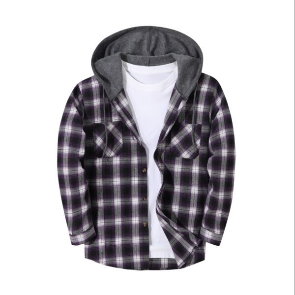 Men's Trendy Buttoned Checkered Trucker Hooded Jacket