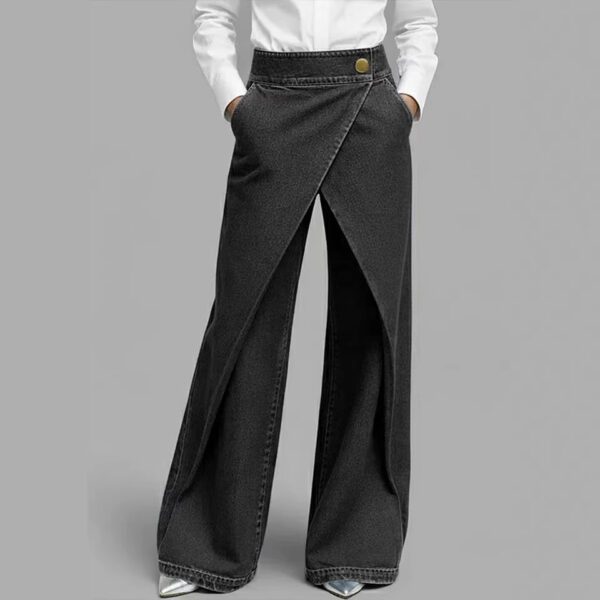 581b1559-0961-41b6-b13e-de27d97896cc.jpg Women's Fashion Side-Folded Long Pants Jeans