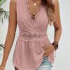 Women's Casual Solid Color Sleeveless Lace Trim Top