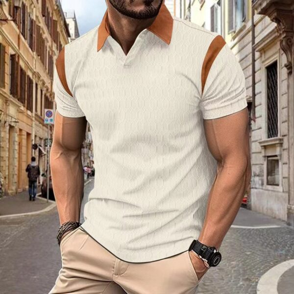 Men's Short Sleeve Waffle Jacquard Solid Color Polo Shirt