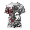 Men's Casual 3D Printed Samurai Loose Round Neck T-shirt