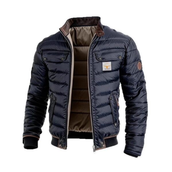 Men's Vintage Leather Quilted Patchwork Zip-Up Outdoor Jacket