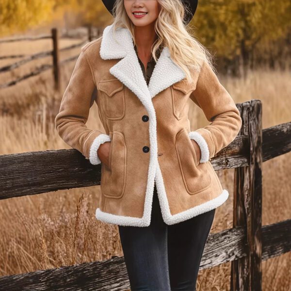 Women's Fashionable Retro Pocket Lapel Button Fur Coat