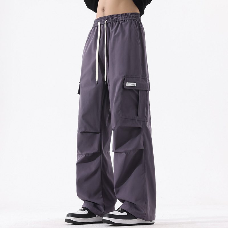 Men's Casual Retro High Street Fashion Pleated Straight Leg Cargo Pants