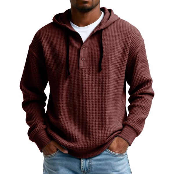 Men's Retro Ribbed Casual Half-Button Hooded Sweater
