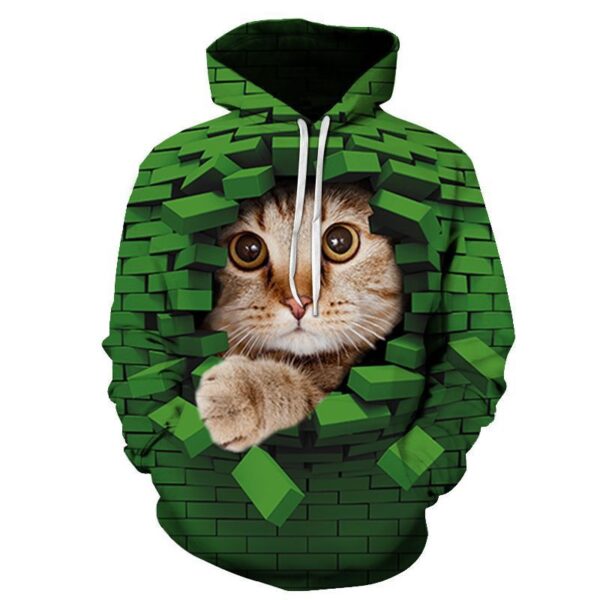 Men's Casual Eye-Catching 3D Printed Cat Hoodie