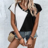 Women's Fashionable Color-Blocked Casual Short Sleeve Top