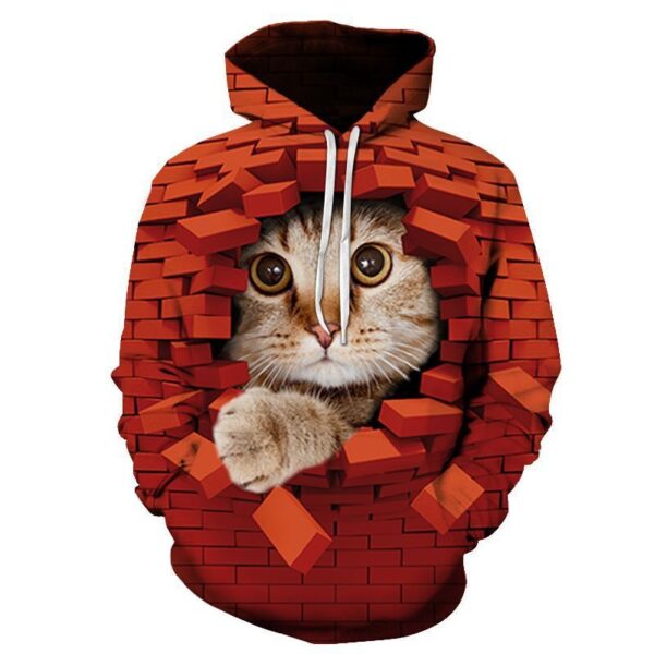 Men's Casual Eye-Catching 3D Printed Cat Hoodie