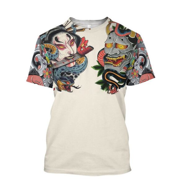 Men's Casual 3D Printed Samurai Loose Round Neck T-shirt