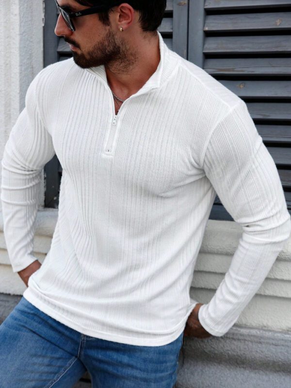 Men's Casual Stand-Up Collar Pullover Slim-fit Ribbed Sweater