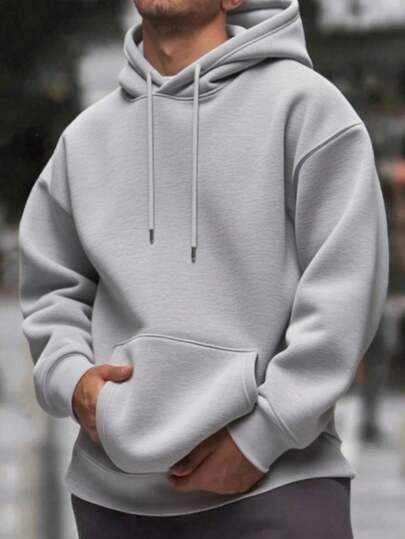 Men's Fashionable Solid-Color Drop-Shoulder Long-Sleeve Hoodie