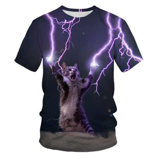 Men's Casual T-shirt with Eye-Catching 3D Printed Cat Pattern – Short Sleeve Comfort!