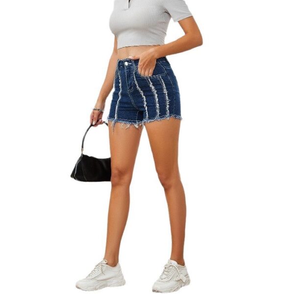 Women's Retro High-Waisted Raw-Edge Patchwork Stretch Denim Shorts