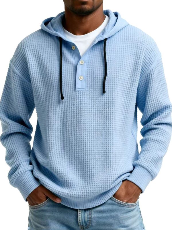 Men's Retro Ribbed Casual Half-Button Hooded Sweater