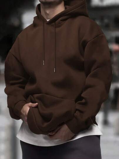 Men's Fashionable Solid-Color Drop-Shoulder Long-Sleeve Hoodie