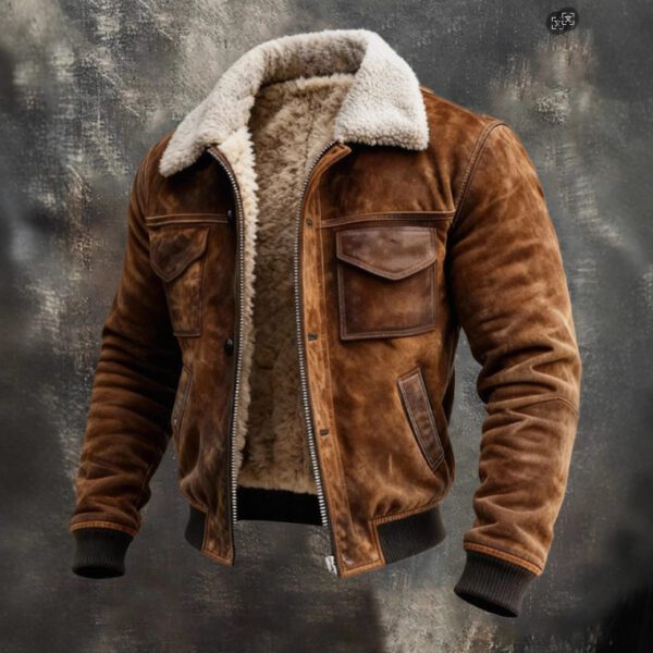 Men's Retro Versatile Multi-Pocket Fleece-Lined Outdoor Jacket