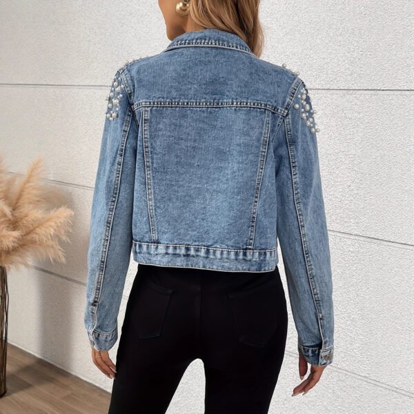 Women's Casual Short Pearl Denim Jacket