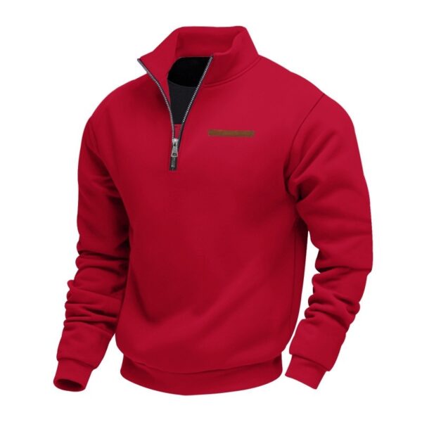 6a5e1286-18db-4b52-a359-ffd1d1545e2b.jpg Men's Casual Fleece-Lined Mid-Length Zip-Up Loose-fit Stand-up Collar Sweater