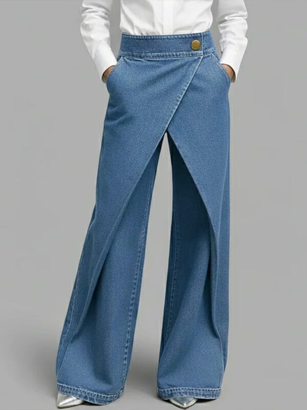 6bc6c144-7b24-41b3-8ba6-c024e31bd731.jpg Women's Fashion Side-Folded Long Pants Jeans