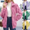 Women's Zipped Stand Collar Loose Jacquard Plaid Plush Jacket