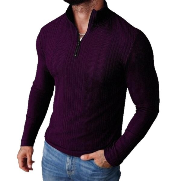 Men's Casual Stand-Up Collar Pullover Slim-fit Ribbed Sweater