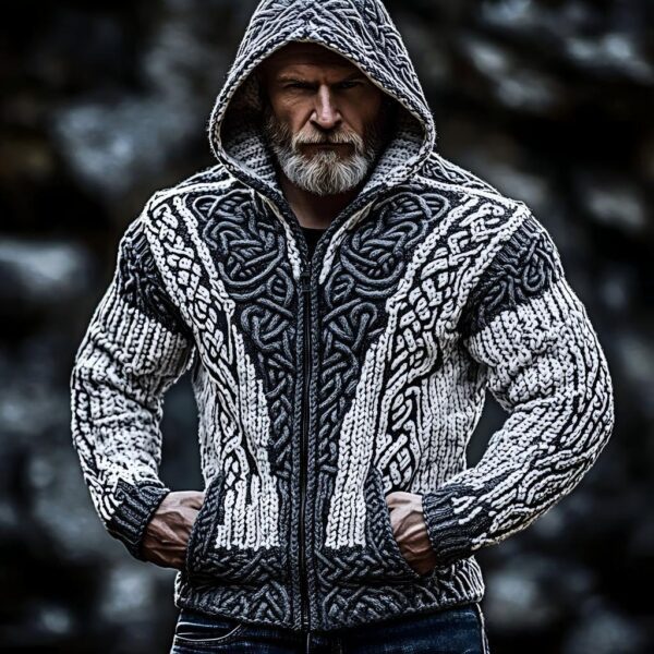 Men's Zippered Trendy Casual Dual Pocket Printed Hoodie