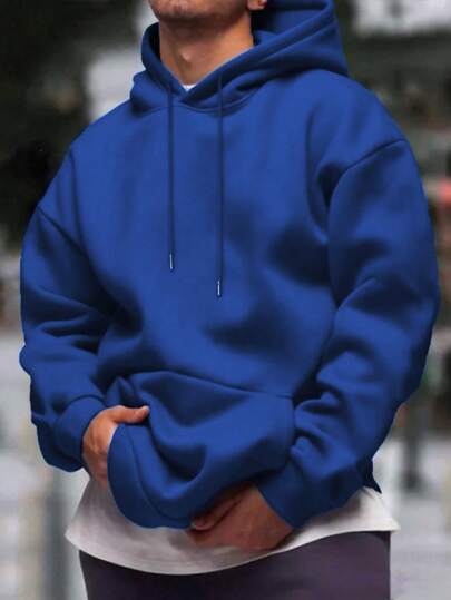 Men's Fashionable Solid-Color Drop-Shoulder Long-Sleeve Hoodie