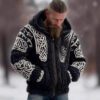 Men's Zippered Trendy Casual Dual Pocket Printed Hoodie