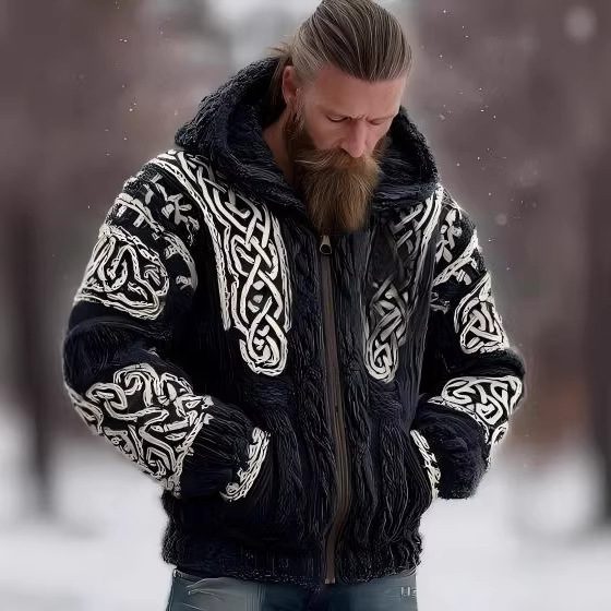 Men's Zippered Trendy Casual Dual Pocket Printed Hoodie
