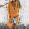 Women's Casual Long-Sleeve Mid-Length V-neck Solid-Color Jacket