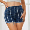 Women's Retro High-Waisted Raw-Edge Patchwork Stretch Denim Shorts