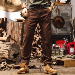 Men's Retro Solid Color Denim Straight-leg Casual Cargo Pants