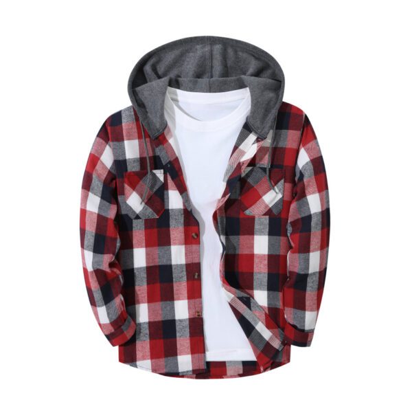 Men's Trendy Buttoned Checkered Trucker Hooded Jacket