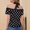 Women's Trendy Polka Dot Off-Shoulder Ribbon Halter Top