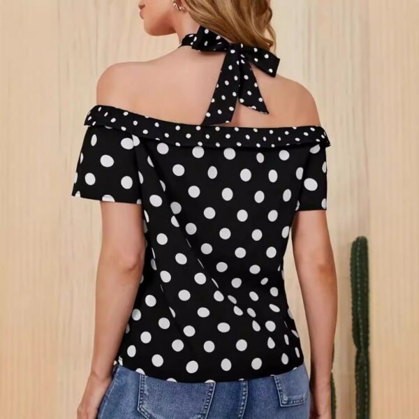 Women's Trendy Polka Dot Off-Shoulder Ribbon Halter Top
