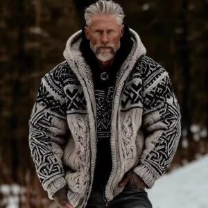 Men's Zippered Trendy Casual Dual Pocket Printed Hoodie