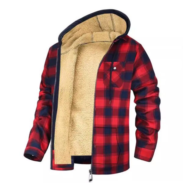 Men's Thick Cotton Checkered Trucker Loose Fit Hooded Zip Jacket