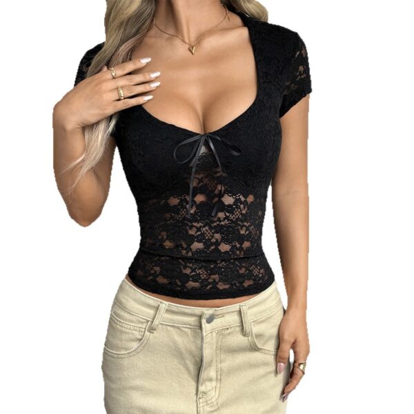 Women's Elegant Lace Short-Sleeved Casual Top