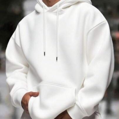 Men's Fashionable Solid-Color Drop-Shoulder Long-Sleeve Hoodie